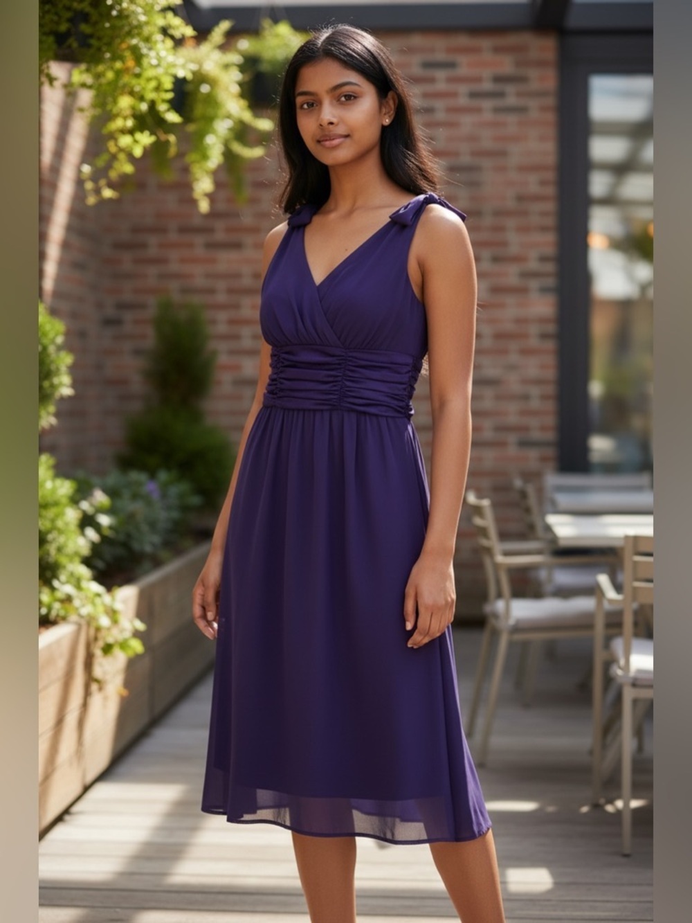 Dressbarn Amethyst Satin Accent Dress  Size 4